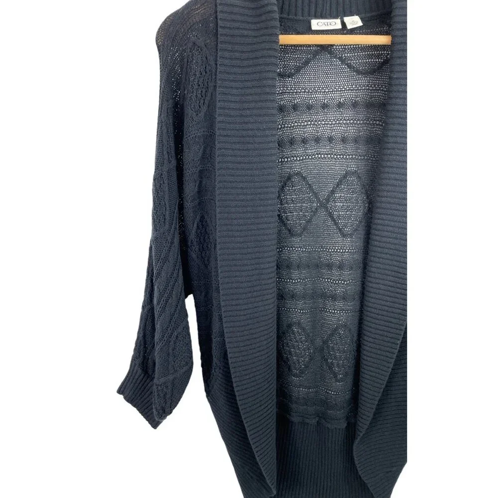 Cato Womens Size Medium Black Open Front Cardigan Sweater - Picture 3 of 8